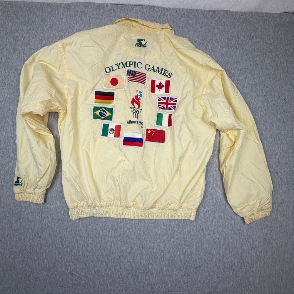 Vintage 1996 Atlanta Olympics Starter Windbreaker Jacket Yellow Large Flags